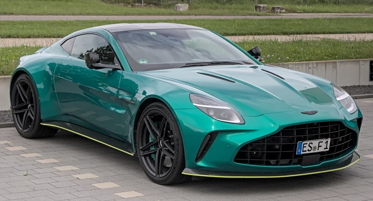 Green Aston Martin Vantage Coupe, front three-quarter view