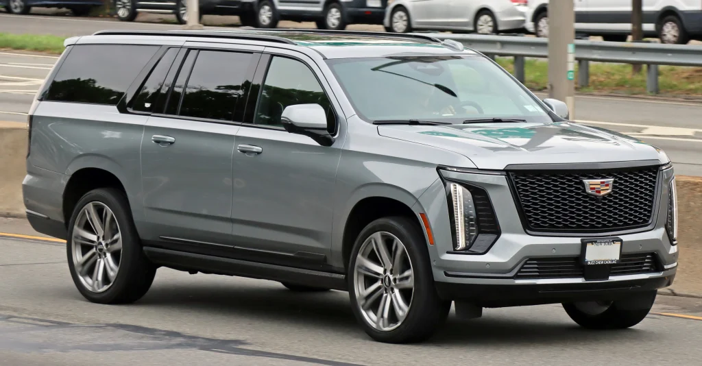 Gray 2025 Cadillac Escalade ESV, front three-quarter view