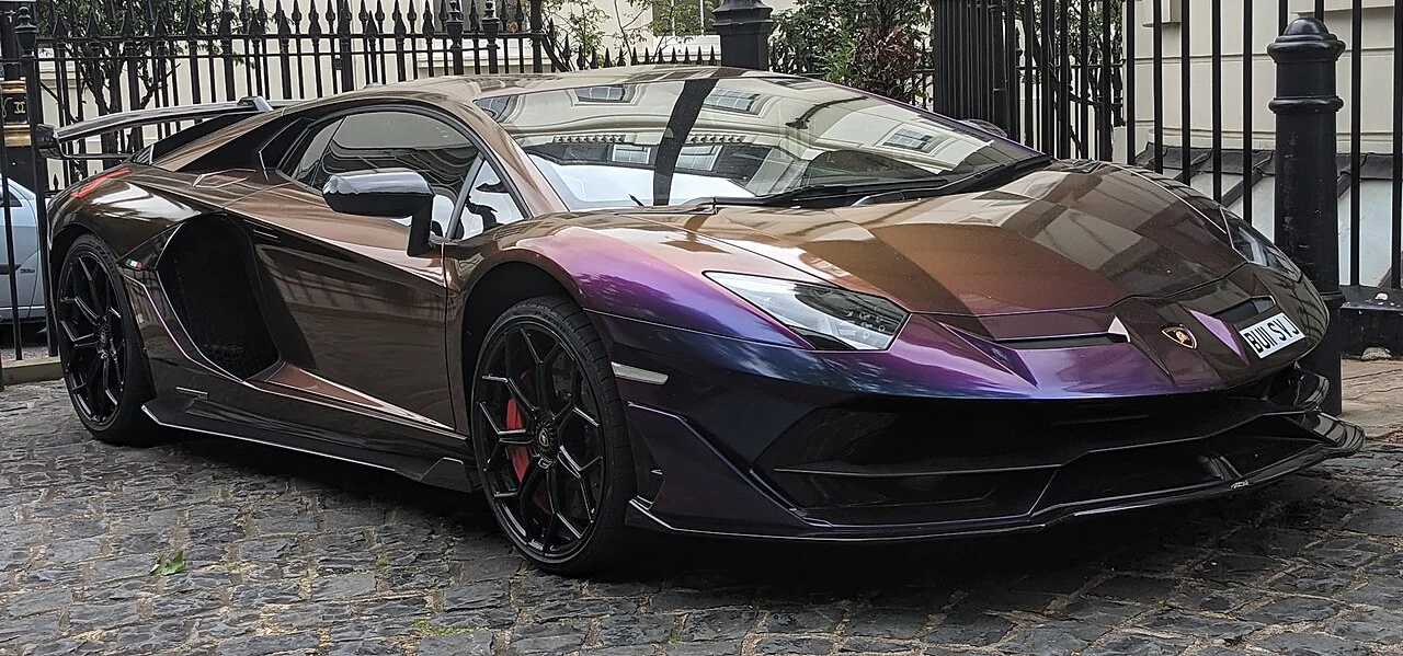 Lamborghini Aventador SVJ roadster with its roof open