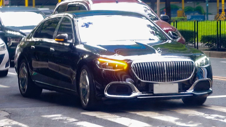 Black Mercedes-Maybach S 580, front three-quarter view