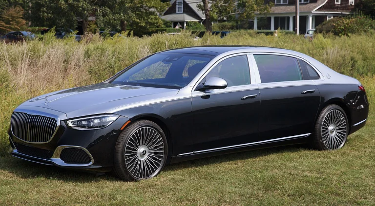 Black and silver Mercedes-Maybach S 580 sedan parked on grass