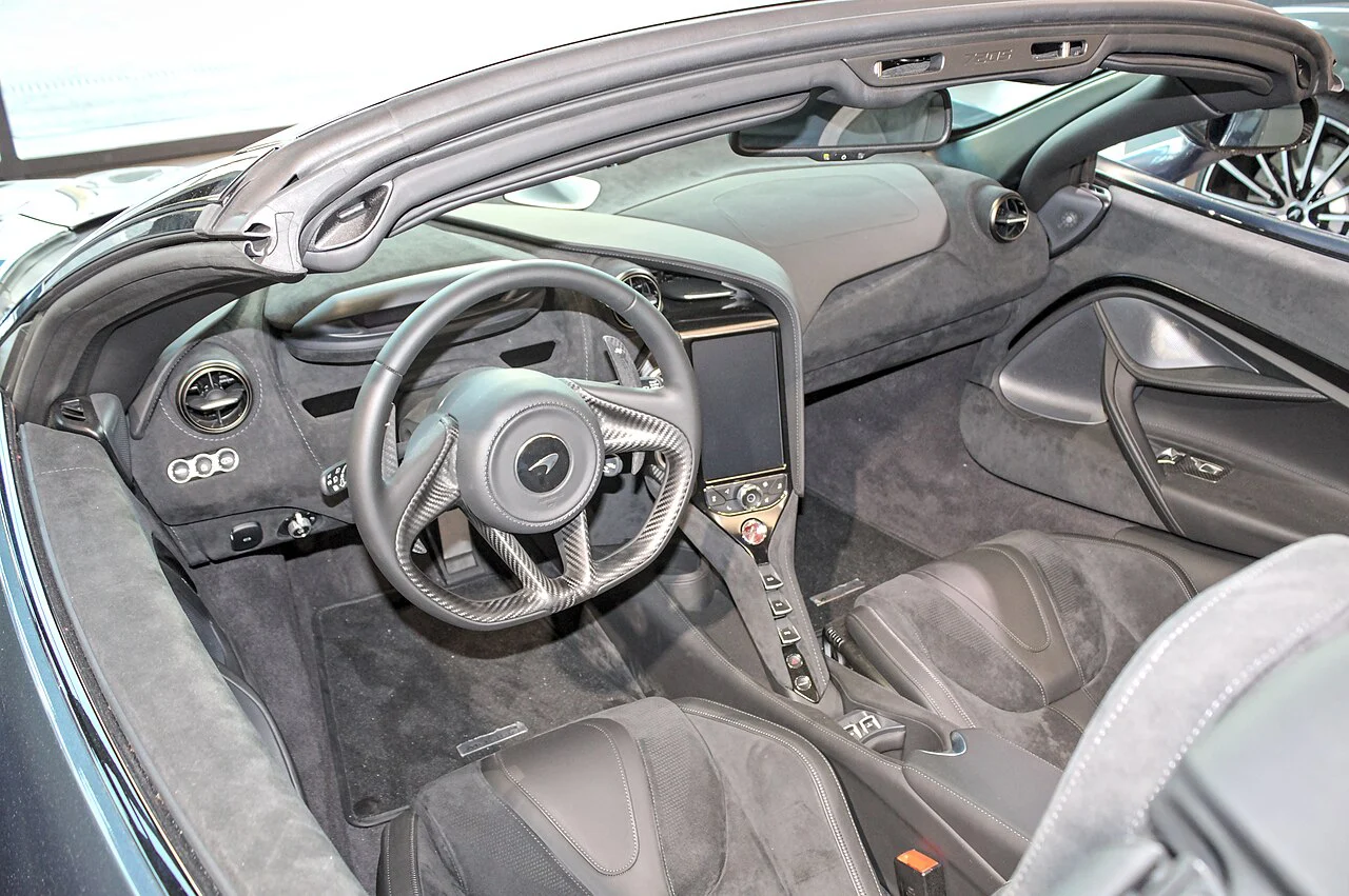 McLaren 720S Spider steering wheel and open cockpit