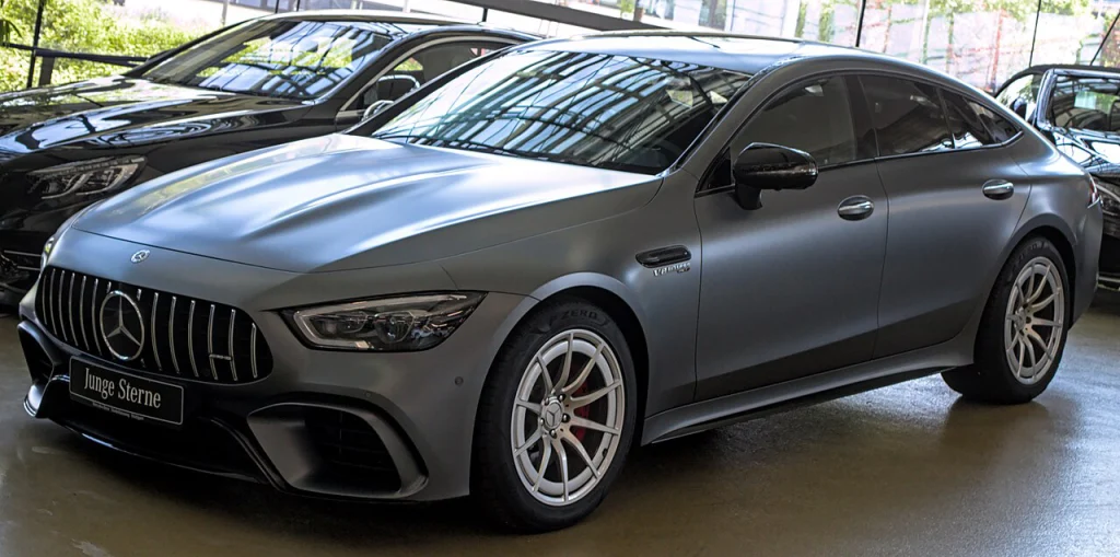 Gray Mercedes-AMG GT 63 four-door coupe