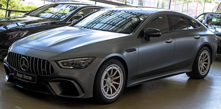 Gray Mercedes-AMG GT 63 four-door coupe