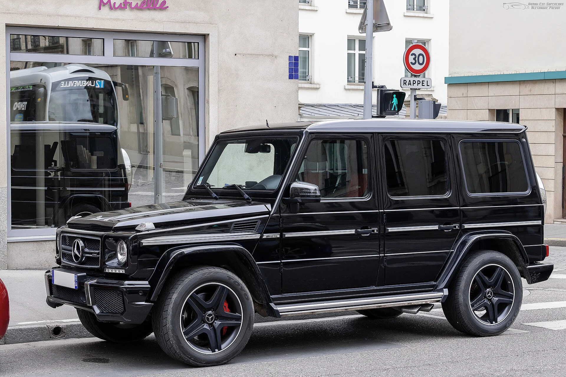 Black Mercedes-AMG G 63 parked on a street