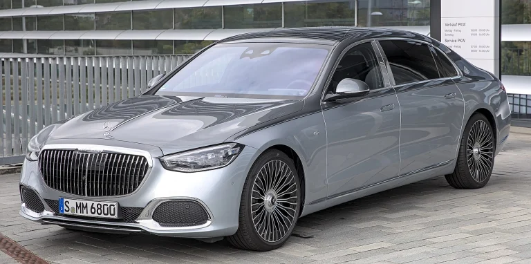 Silver Mercedes-Maybach S 680, front three-quarter view